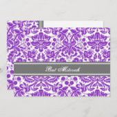 Plum Grey Damask Bat Mitzvah Invitaties Kaart (Voorkant / Achterkant)