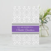 Plum Grey Damask Bridal Lunch Invitation Cards Kaart (Staand voorkant)