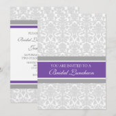 Plum Grey Damask Bridal Lunch Invitation Cards Kaart (Voorkant / Achterkant)