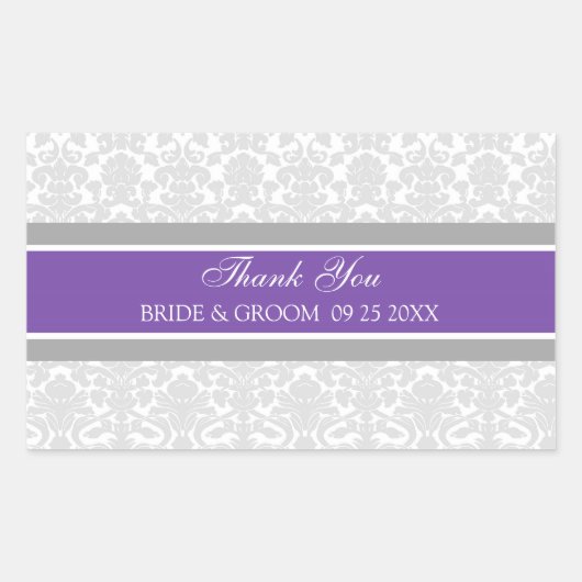 Plum Grey Damask Dank u bruiloft gunst Labels (Voorkant)