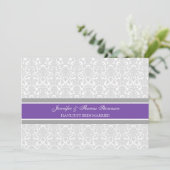 Plum Grey Damask net gehuwde koninklijke kaarten (Staand voorkant)