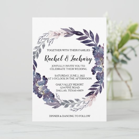 Plum Grey Wedding Invitation Kaart (Staand voorkant)