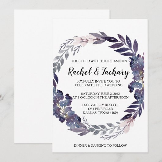 Plum Grey Wedding Invitation Kaart (Voorkant / Achterkant)
