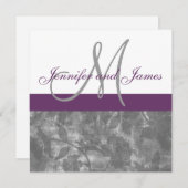Plum Grey Wedding Invitation Monogram Floral Kaart (Voorkant / Achterkant)