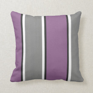 Plum Grey White Stripes Modern Kussen