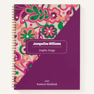 Plum Groovy Psychedelic 60s 70s Floral  Notitieboek