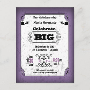 Plum Grunge Faux Playbill Birthday Invite Kaart