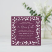 Plum Hand Printed Holly+Berries kerstparty Kaart (Staand voorkant)