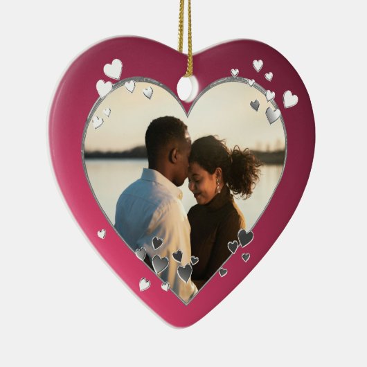 Plum Hearts and Ribbon Photo Keramisch Ornament (Rechts)