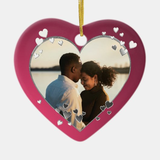 Plum Hearts and Ribbon Photo Keramisch Ornament (Voorkant)