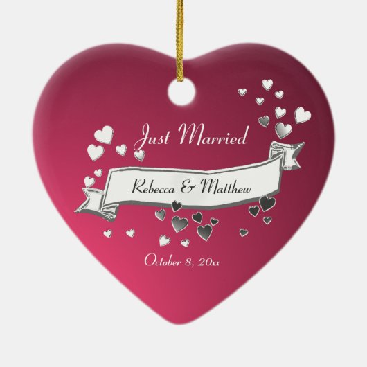 Plum Hearts and Ribbon Photo Keramisch Ornament (Achterkant)