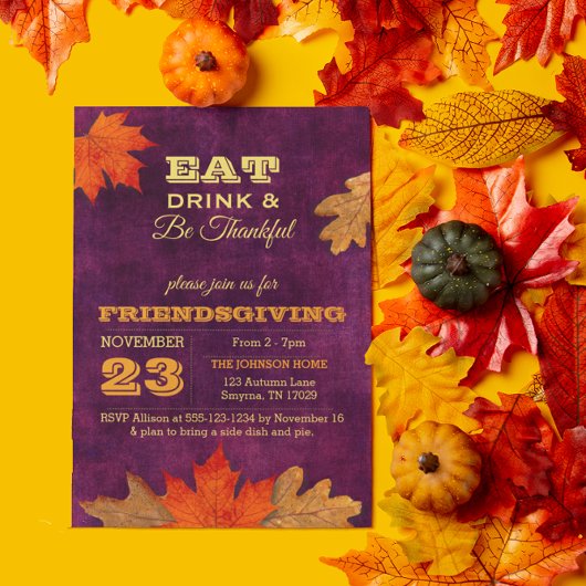 Plum herfstbladeren Eet Drink en wees dankbaar Kaart