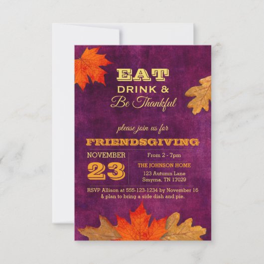 Plum herfstbladeren Eet Drink & wees dankbaar Kaart (Voorkant)