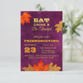 Plum herfstbladeren Eet Drink & wees dankbaar Kaart (Staand voorkant)