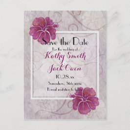 Plum hibiscus save the date briefkaart