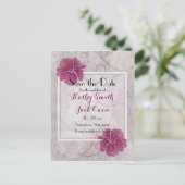 Plum hibiscus save the date briefkaart (Staand voorkant)