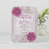 Plum hibiscus trouwkaart kaart (Staand voorkant)