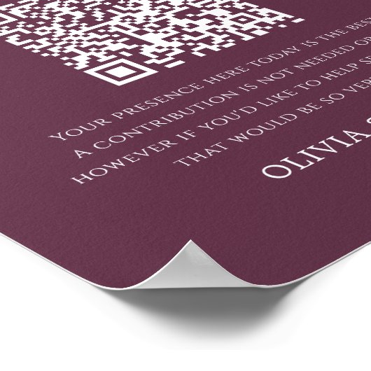 Plum Honeymoon Fund QR Code Wedding Sign Poster (Hoek)