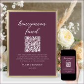 Plum Honeymoon Fund QR Code Wedding Sign Poster