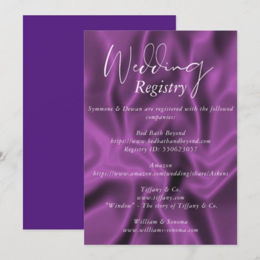 Plum Huwelijkscadeau Registratie Kaart (Voorkant / Achterkant)