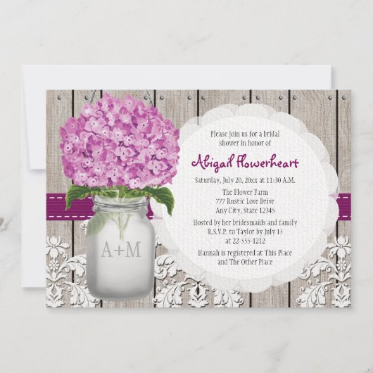 Plum Hydrangea Mason Jar Vrijgezellenfeest Kaart (Voorkant)