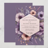 Plum Impressionist Flora Wedding Kaart (Voorkant / Achterkant)