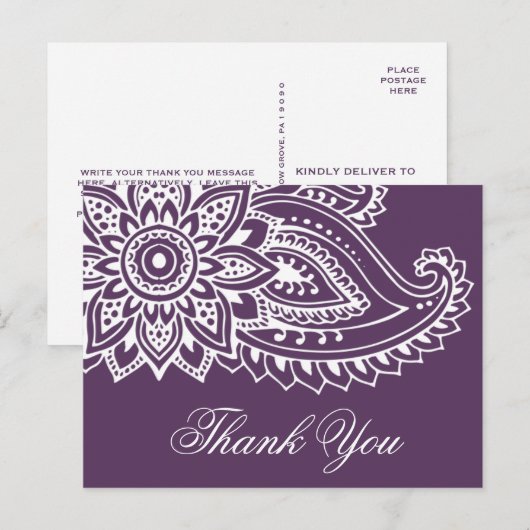 Plum Indian Paisley Bedankt Briefkaart (Voorkant / Achterkant)
