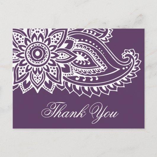 Plum Indian Paisley Bedankt Briefkaart (Voorkant)