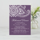 Plum Indian Paisley Rehearsal Dinner Kaart (Staand voorkant)