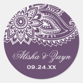 Plum Indian Paisley Wedding Envelope Seals Ronde Sticker