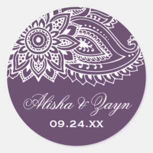 Plum Indian Paisley Wedding Envelope Seals Ronde Sticker