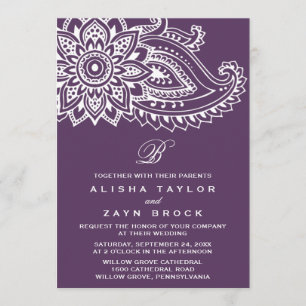 Plum Indian Paisley Wedding Kaart