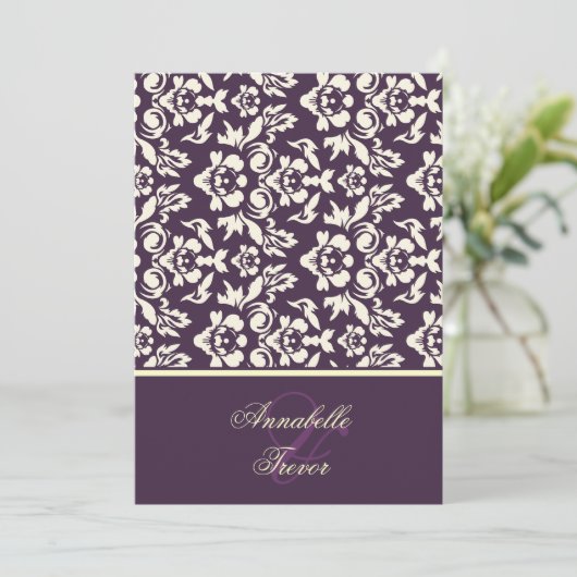 Plum/iory crème damask kaart (Staand voorkant)
