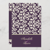 Plum/iory crème damask kaart (Voorkant / Achterkant)