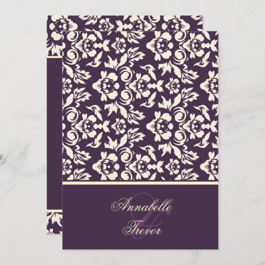 Plum/iory crème damask kaart (Voorkant / Achterkant)