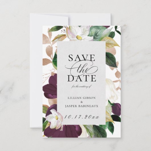 Plum Ivory Floral Save the Date Aankondiging (Voorkant)