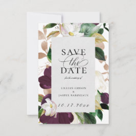 Plum Ivory Floral Save the Date Aankondiging