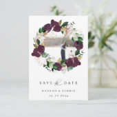Plum ivory Floral Wreatfoto Save the Date Aankondiging (Staand voorkant)
