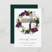 Plum ivory Floral Wreatfoto Save the Date Aankondiging (Voorkant / Achterkant)
