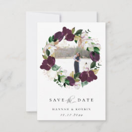 Plum ivory Floral Wreatfoto Save the Date Aankondiging