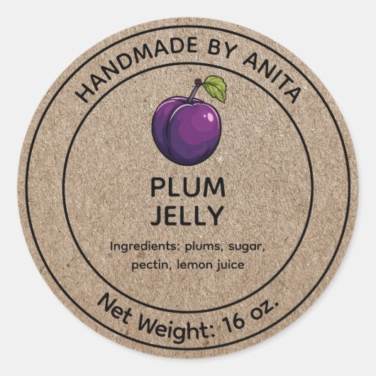Plum Jam Jelly Jar Label Kraft Papier Stijl (Voorkant)