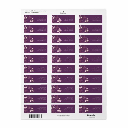Plum Koraal Bruiloft Aangepaste retour adreslabels Etiket (Full Sheet)