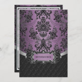Plum Lapis Paarse Black Damask Wedding Invitations Kaart (Voorkant / Achterkant)