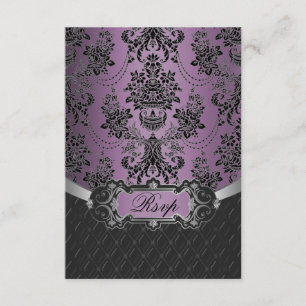 Plum Lapis Paarse Black Damask Wedding RSVP-kaarte RSVP Kaartje