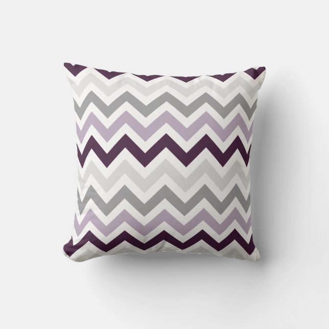 Plum Lavender Grijs Chevron Zigzag Patroon Kussen (Voorkant)