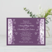 Plum Lavender Paars Hearts Wedding Invitation Kaart (Staand voorkant)
