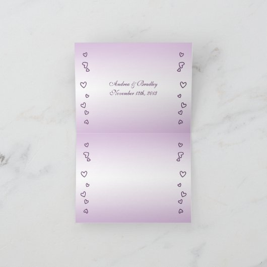 Plum Lavender Paarse Harten Wedding Dank u kaart (Binnen)