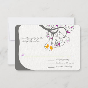 Plum Leaf Tree Love Bird Weduwen Invitation RSVP Kaartje