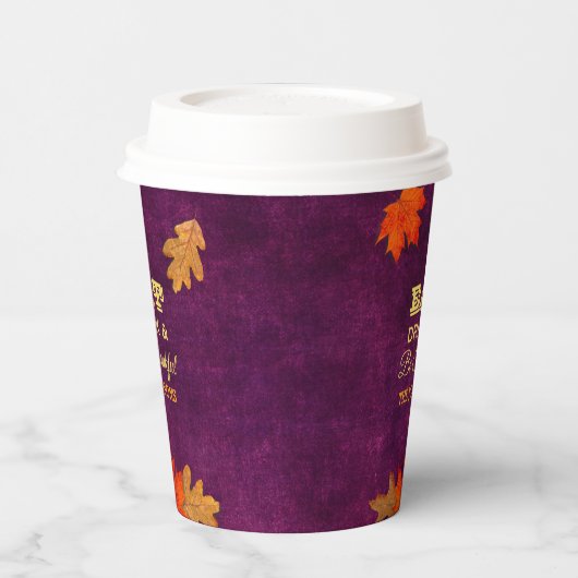 Plum Leaves eet Drink en ben dankbaar Papieren Bekers (Links)