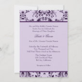 Plum/lila demask, douane bruiloft kaart (Achterkant)